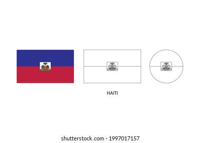Haiti flag 3 versions, Vector illustration, Thin black line of rectangle and the circle on white background.
