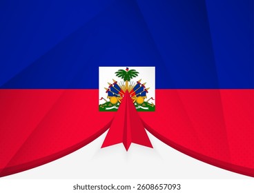 Haiti Flag with Abstract Paper Airplane Design, National Flag in a geometric folded paper style. Vector illustration.