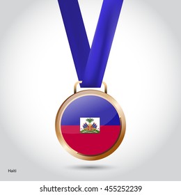 Haiti Flag in Bronze Medal. Vector Illustration. RIO Olympic Game Bronze Medal. Vector Illustration