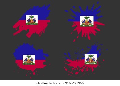 Juego de vectores de salpicaduras de pincel de bandera de Haití, activo del logo del país, concepto de ilustración de gruns de pintura, efecto de grifo del pincel de bandera de Haití, máscara de salpicadura de agua, idea del logo de la bandera del país creativa