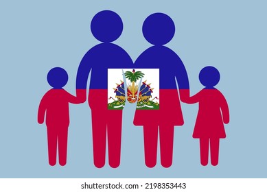 Haiti flag with family concept, vector element, parent and kids holding hands, immigrant idea, happy family with Haiti flag, flat design asset