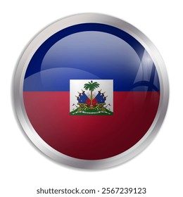 Haiti flag - glossy circle button displays a colorful flag representing a country cultural identity and heritage. The essence of national pride and unity.