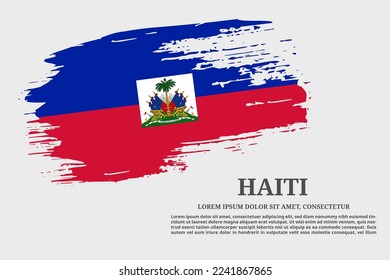 Haiti flag grunge brush and text poster, vector