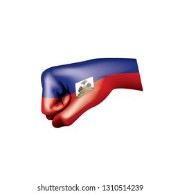 Haiti flag and hand on white background. Vector illustration