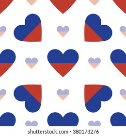 Haiti flag heart seamless pattern. Patriotic Haiti flag background. Country flag in the shape of heart. Vector seamless pattern.