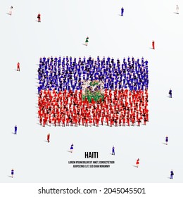 Haiti Flag. A large group of people form to create the shape of the Haiti flag. Vector Illustration.