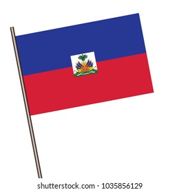  haiti flag on the flagpole. Official colors and proportion correctly. waving of Belize flag on flagpole, vector illustration isolate on white background.
