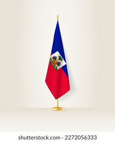 Haiti flag on a flag stand. Vector illustration.