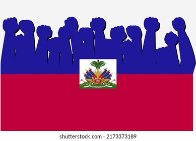 Haiti flag with raised protest hands vector, country flag logo, Haiti protesting concept, flat design, against idea