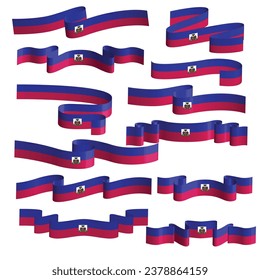haiti flag ribbon vector element bundle set