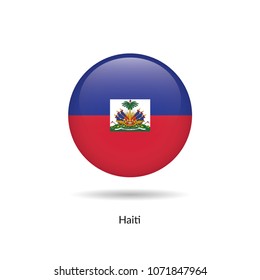 Haiti flag - round glossy button. Vector Illustration.