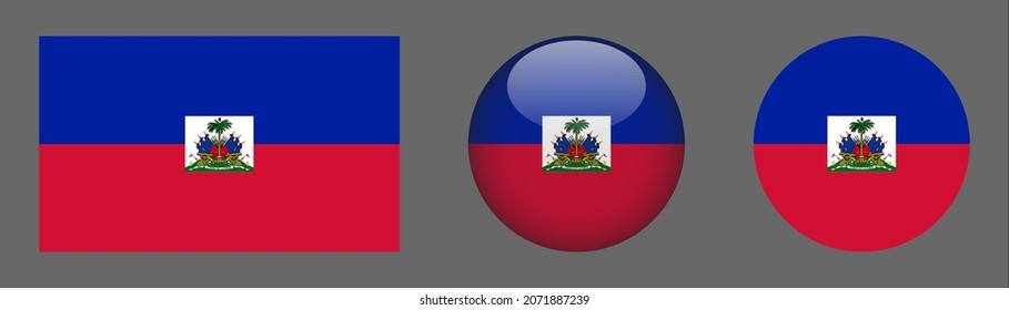 Haiti flag set collection, button rounded, flat rounded.