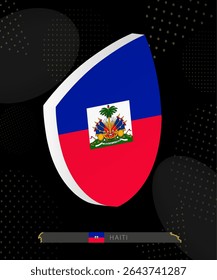 Haiti Flag Shield icon in 3D on Dark Modern Abstract Rugby Background. Perfect for sports events, heritage themes, national celebrations, and patriotic designs.