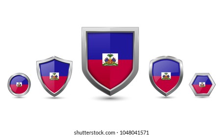 Haiti flag silver badges shape shield, circle and hexagon