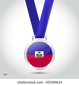 Haiti Flag in Silver Medal. Vector Illustration. RIO Olympic Game silver Medal. Vector Illustration