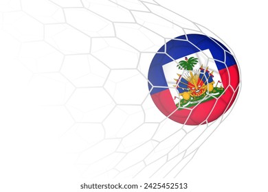 Haiti flag soccer ball in net. Vector sport illustration.