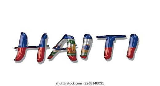 HAITI flag text font, symbol background, flag ribbon typography lettering logo label banner, 3D colorful background, vector illustration