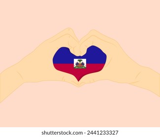 Haiti flag with two hands heart shape, express love or affection concept, support or donate to Haiti, hand heart love sign, vector design, patriotism and nationalism idea
