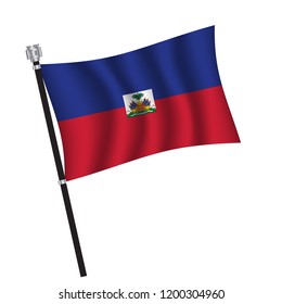 Haiti flag , flag of Haiti waving on flag pole, vector illustration EPS 10.