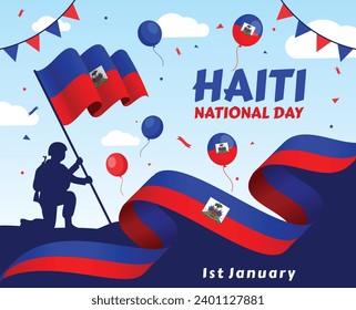 Haiti flag waving in the wind. Flag of Haiti Banner independence day

