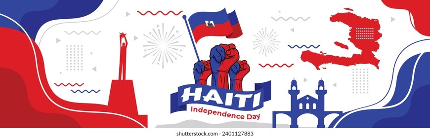 Haiti flag waving in the wind. Flag of Haiti Banner independence day

