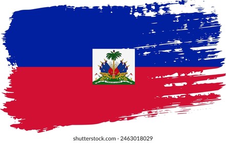 Haiti flag, wide brush stroke on transparent background, vector.