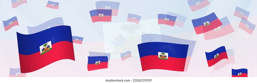 Haiti flag-themed abstract design on a banner. Abstract background design with National flags. Vector illustration.