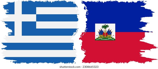 Haiti and Greece grunge flags connection, vector