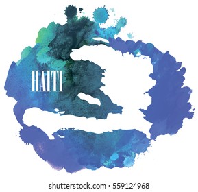 Haiti. High detailed vector maps. Spray watercolor paint.