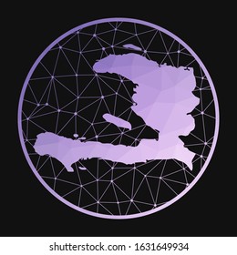 Haiti icon. Vector polygonal map of the country. Haiti icon in geometric style. The country map with purple low poly gradient on dark background.