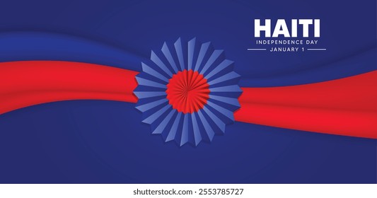 Haiti Independence Day 1 January silk flag vector poster