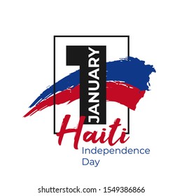 Haiti independence Day - 1st January.Haitian greeting card, poster, banner template. Celebration background watercolor ink brush national flag and numeral 1 in frame. Vector illustration