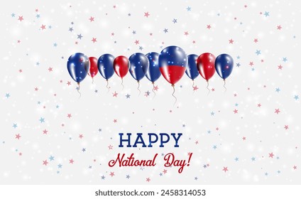 Haiti Independence Day Sparkling Patriotic Poster. Row of Balloons in Colors of the Haitian Flag. Greeting Card with National Flags, Confetti and Stars.