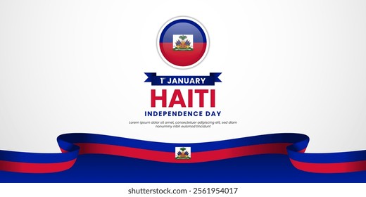 haiti Independence Day vector background with waving ribbon flag and blank space area