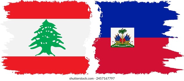 Haiti and Lebanon grunge flags connection, vector