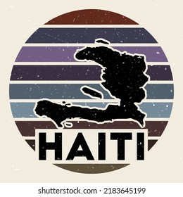 Haiti logo. Sign with the map of country and colored stripes, vector illustration. Can be used as insignia, logotype, label, sticker or badge of the Haiti.