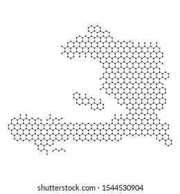 Haiti map from abstract futuristic hexagonal shapes, lines, points black, form of honeycomb or molecular structure. Vector illustration.