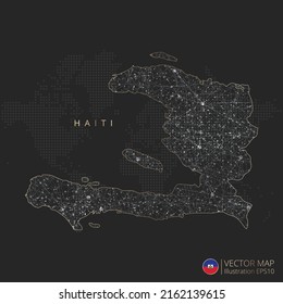 Haiti map abstract geometric mesh polygonal light concept with black and white glowing contour lines countries and dots on dark background. Vector illustration.