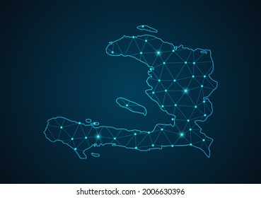 Haiti map Abstract mash line and point scales on dark background. Wire Frame 3D mesh polygonal network line. Network line, design sphere, dot and structure vector.