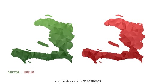 Haiti map of abstract vector polygon set couple color green and red.