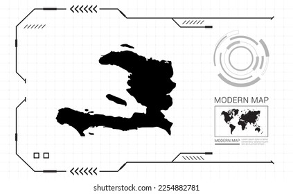 Haiti map of black digital frame HUD, GUI, UI interface technology radar vector.