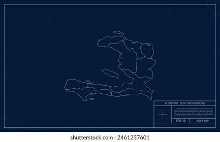 Mapa de Haití con el fondo del estilo de Blueprint Tech.