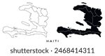 Haiti map of city regions districts vector black on white and outline