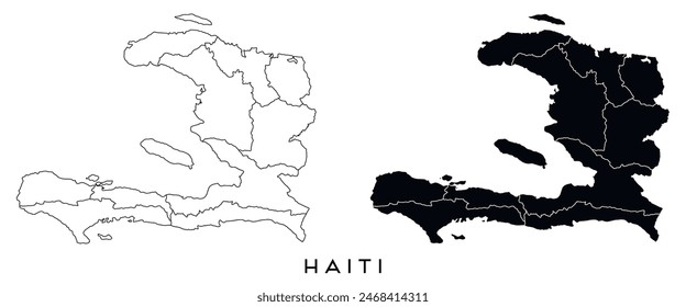 Haiti map of city regions districts vector black on white and outline