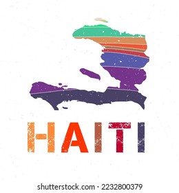 Haiti map design. Shape of the country with beautiful geometric waves and grunge texture. Charming vector illustration.