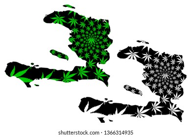 Haiti - map is designed cannabis leaf green and black, Republic of Hayti map made of marijuana (marihuana,THC) foliage,