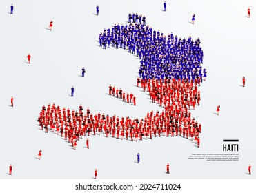 Haiti Map and Flag. A large group of people in the Haiti flag color form to create the map. Vector Illustration.