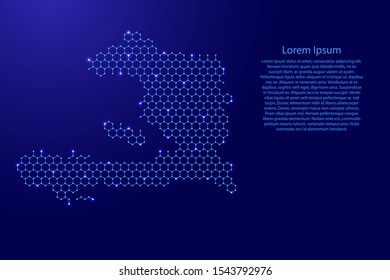 Haiti map from futuristic hexagonal shapes, lines, points  blue and glowing stars in nodes, form of honeycomb or molecular structure for banner, poster, greeting card. Vector illustration.