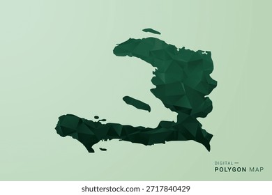 Haiti Map - Green Polygon Style Vector Illustration, Low Poly Geometric Design with Clean Silhouette on soft green Background.