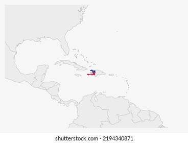Haiti map highlighted in Haiti flag colors, gray map with neighboring countries.